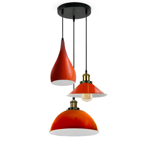 Orange moderne 3 tête en métal suspendu abat-jour plafond suspension ~ 3515