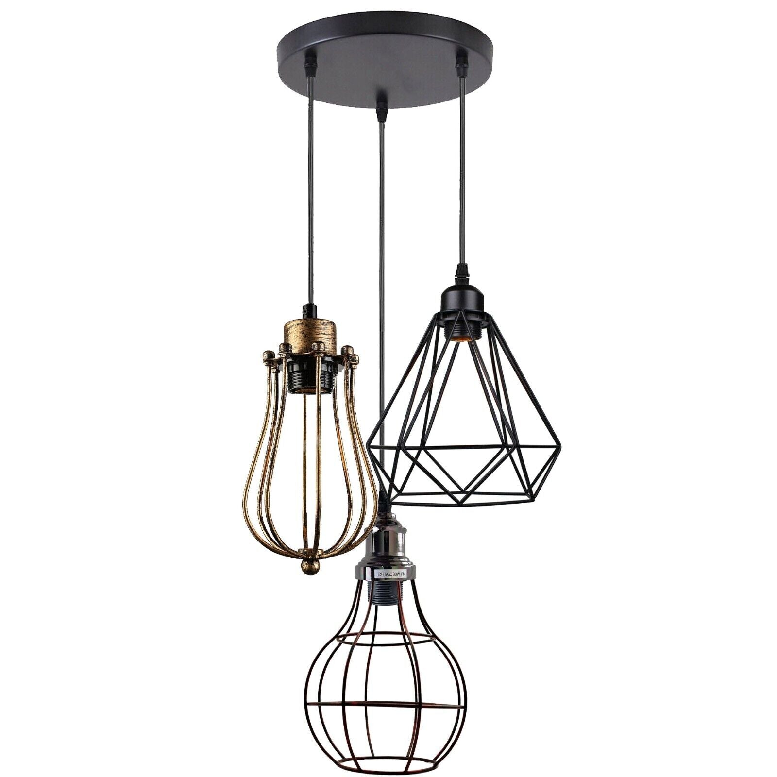 Industrial Kitchen Island Chandelier 3 LighCage Ceiling Hanging Pendant Lamp