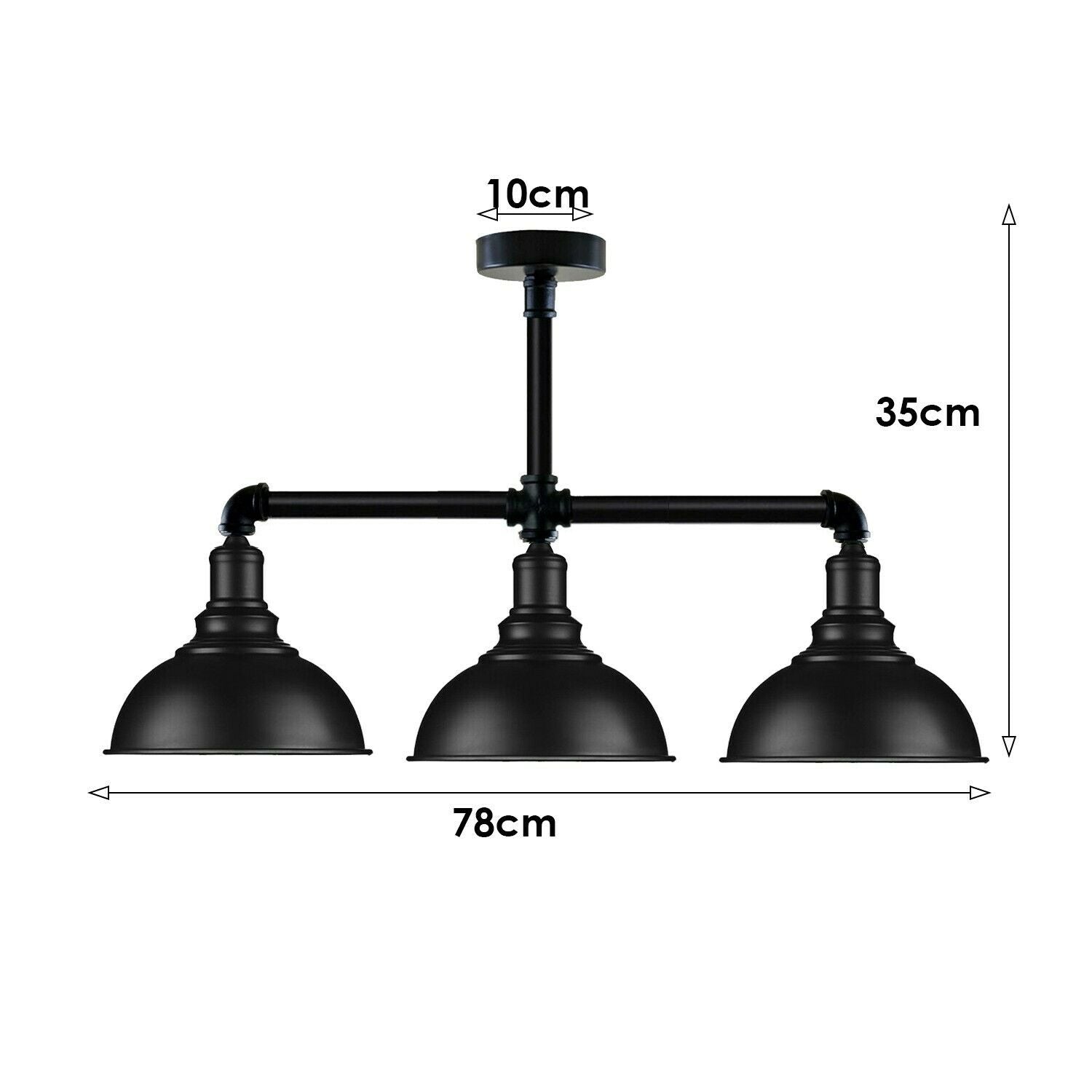 Industrial Vintage Retro Ceiling Pipe Light Black Dome Shade E27 UK Flush Lights~3732 - LEDSone UK Ltd