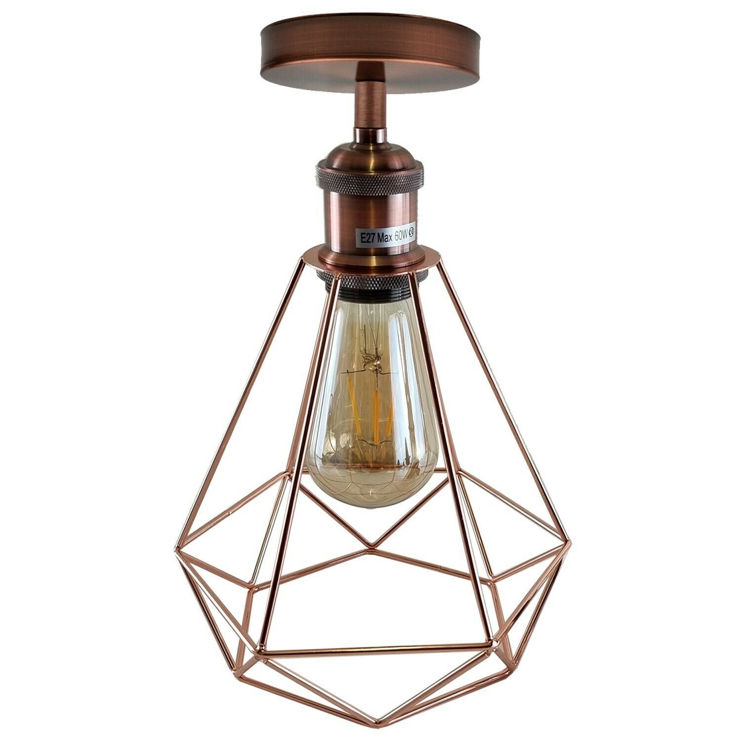 Vintage Retro Industrial Geometric Cage Ceiling Light Shade Flush Mount Light UK~3669 - LEDSone UK Ltd