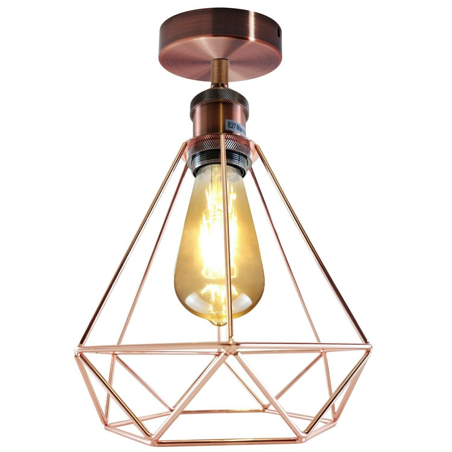 Vintage Retro Industrial Geometric Cage Ceiling Light Shade Flush Mount Light UK~3669 - LEDSone UK Ltd