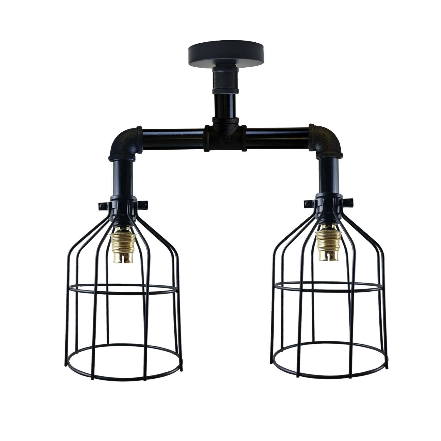 Industrial B22 Vintage Ceiling Lights Metal Pipe Retro Loft Ceiling and Cage Lamps~3667 - LEDSone UK Ltd