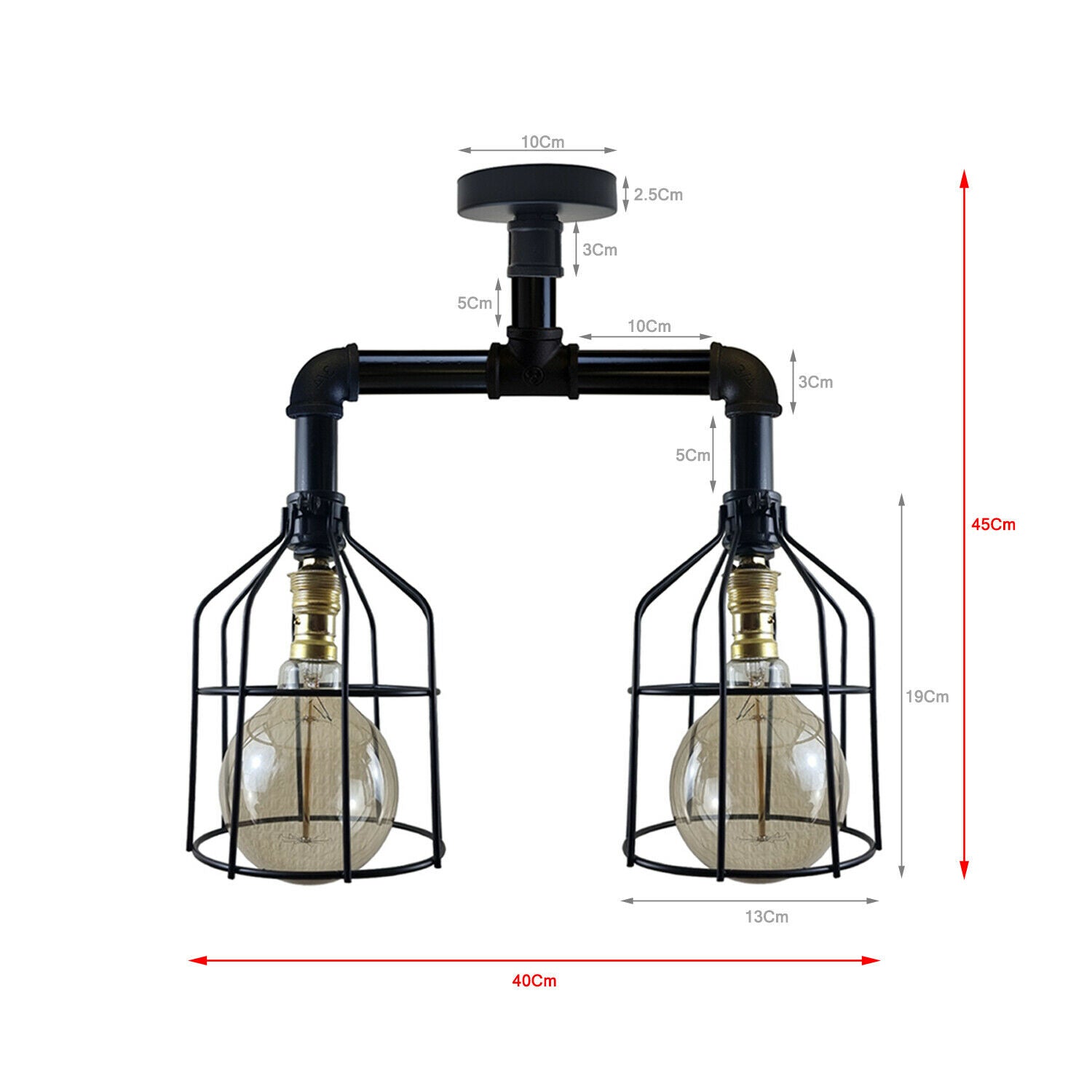 Industrial B22 Vintage Ceiling Lights Metal Pipe Retro Loft Ceiling and Cage Lamps~3667 - LEDSone UK Ltd