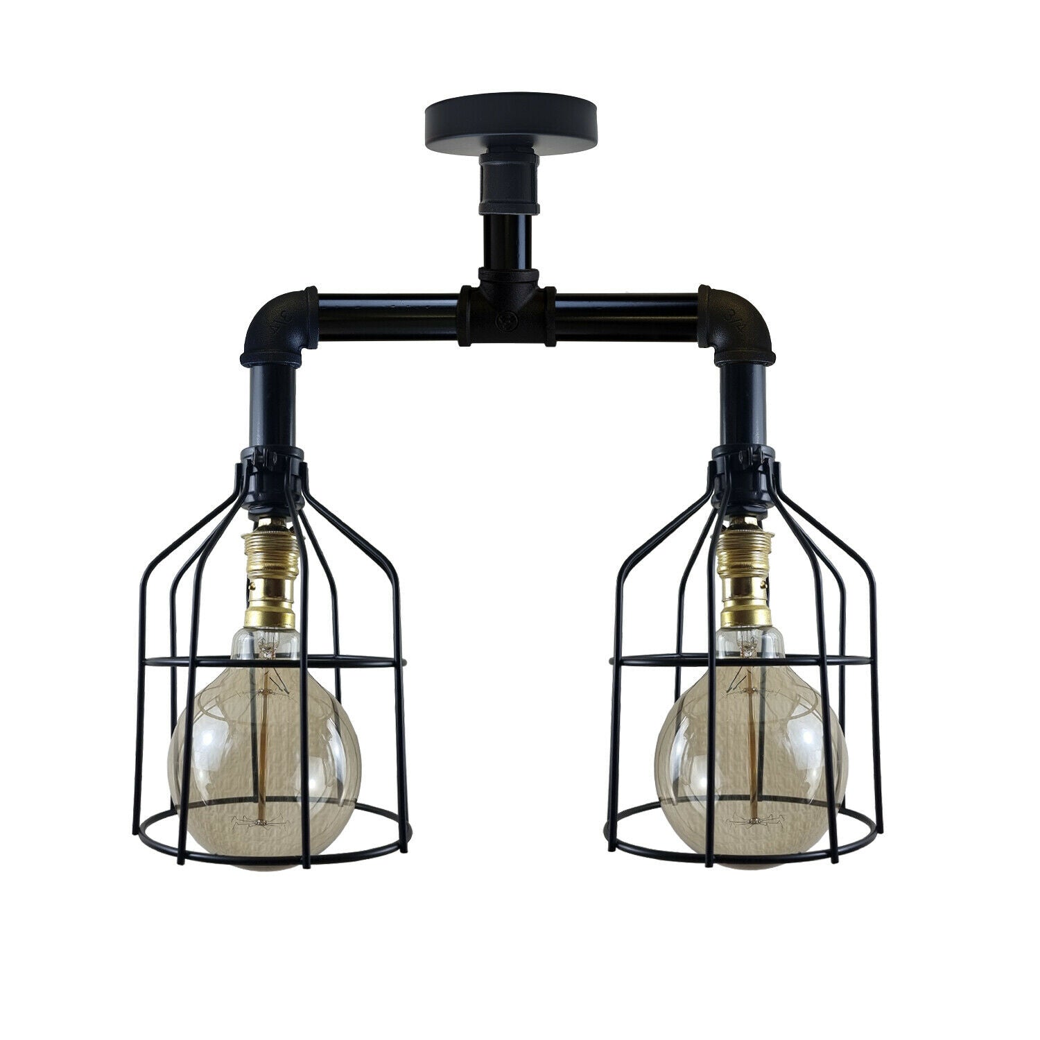 Industrial B22 Vintage Ceiling Lights Metal Pipe Retro Loft Ceiling and Cage Lamps~3667 - LEDSone UK Ltd