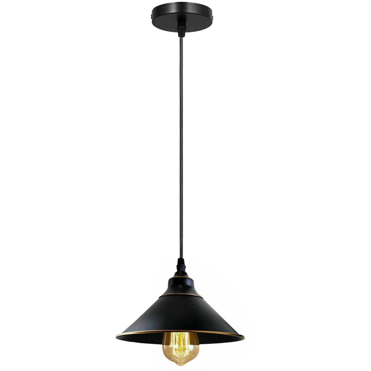 Industrial Vintage Ratio single head Round Black cone Ceiling Pendent lights E27 Holder Chandelier~3709 - LEDSone UK Ltd