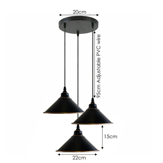 Adjustable wire Black Cone Cluster Pendant Light Shade