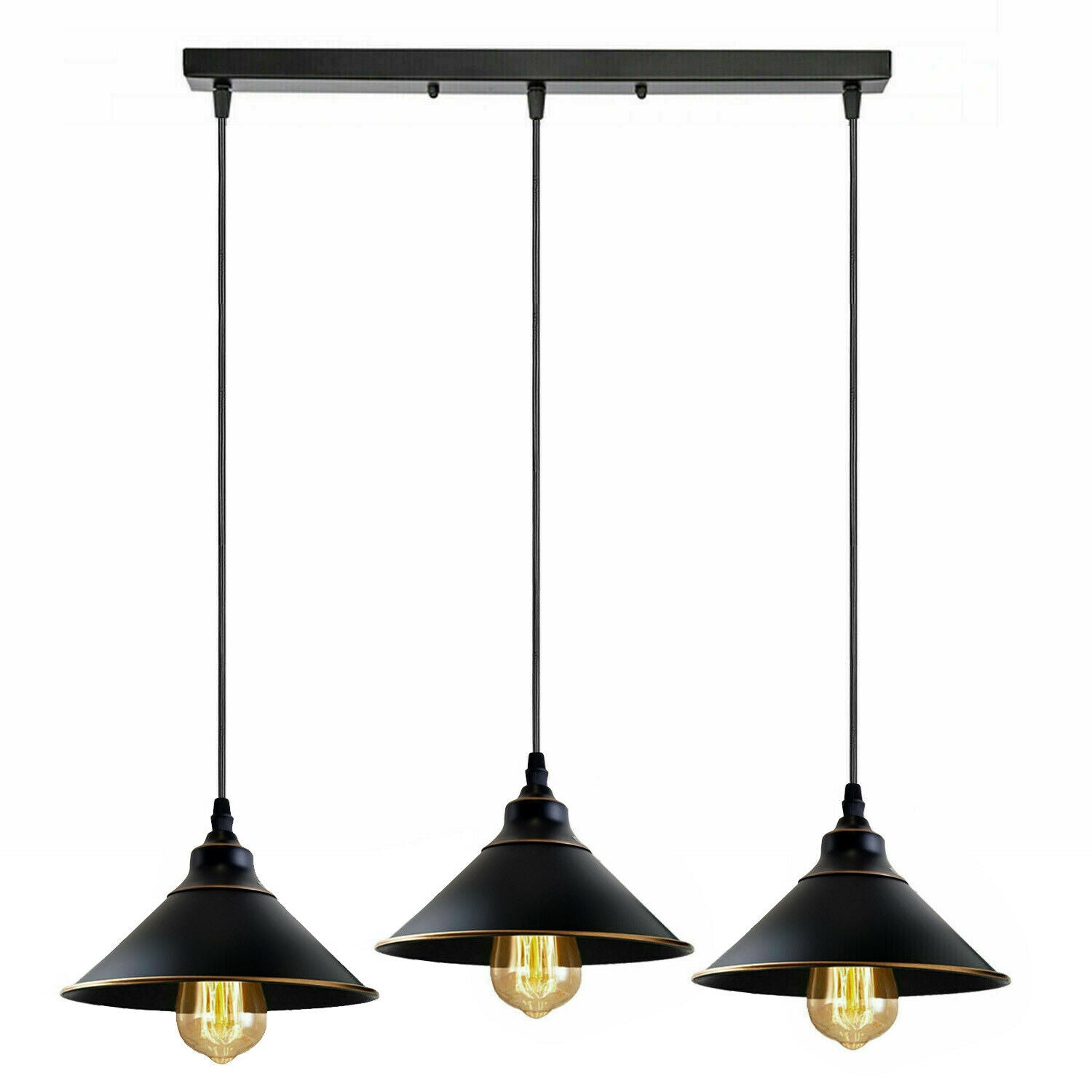 Industrial Vintage Ratio 3 head Rectangle Black cone Ceiling Pendent lights E27 Holder Chandelier~3707 - LEDSone UK Ltd