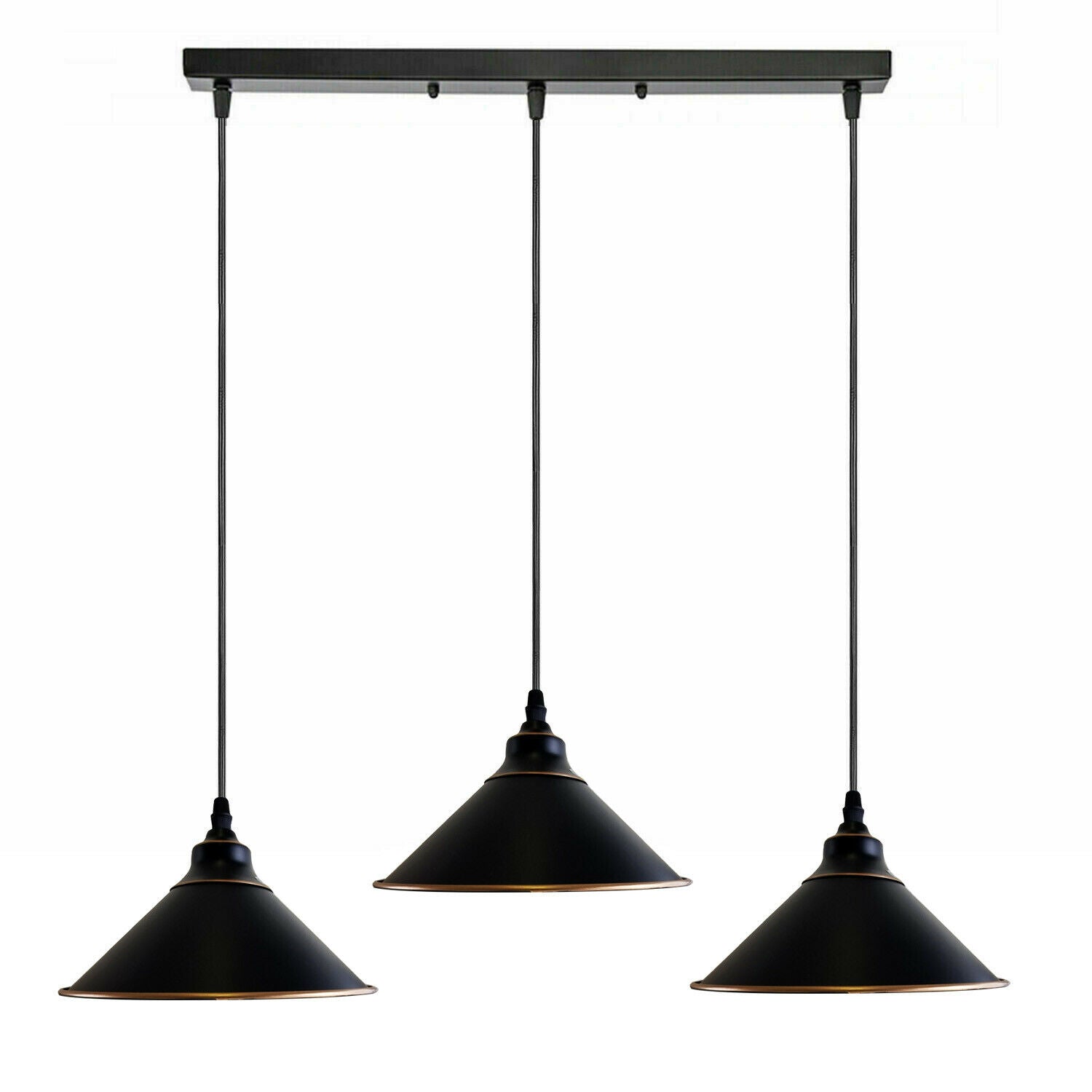 Industrial Vintage Ratio 3 head Rectangle Black cone Ceiling Pendent lights E27 Holder Chandelier~3707 - LEDSone UK Ltd