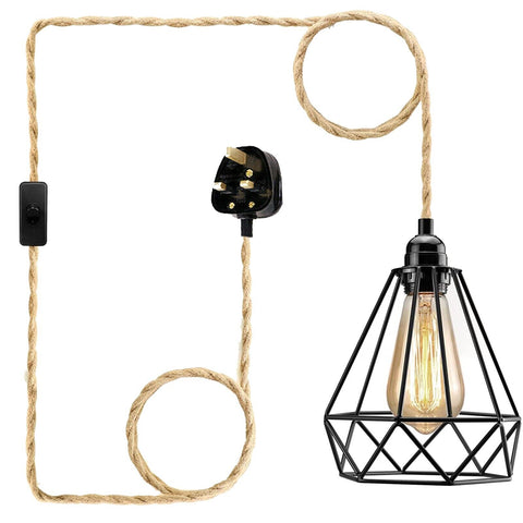 Code de corde de chanvre naturel E27 avec lampe suspendue enfichable ~ 3693