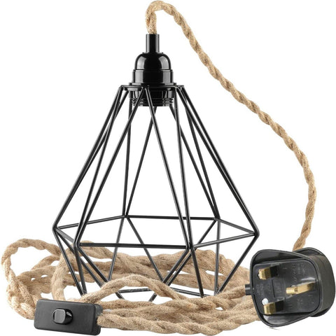 Code de corde de chanvre naturel E27 avec lampe suspendue enfichable ~ 3693