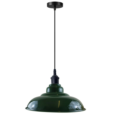 LEDSone industriel Vintage 32 cm vert pendentif rétro abat-jour en métal E27 support britannique ~ 3688
