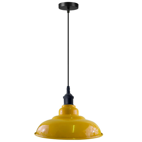 LEDSone industriel Vintage 32 cm jaune pendentif rétro abat-jour en métal E27 support britannique ~ 3686