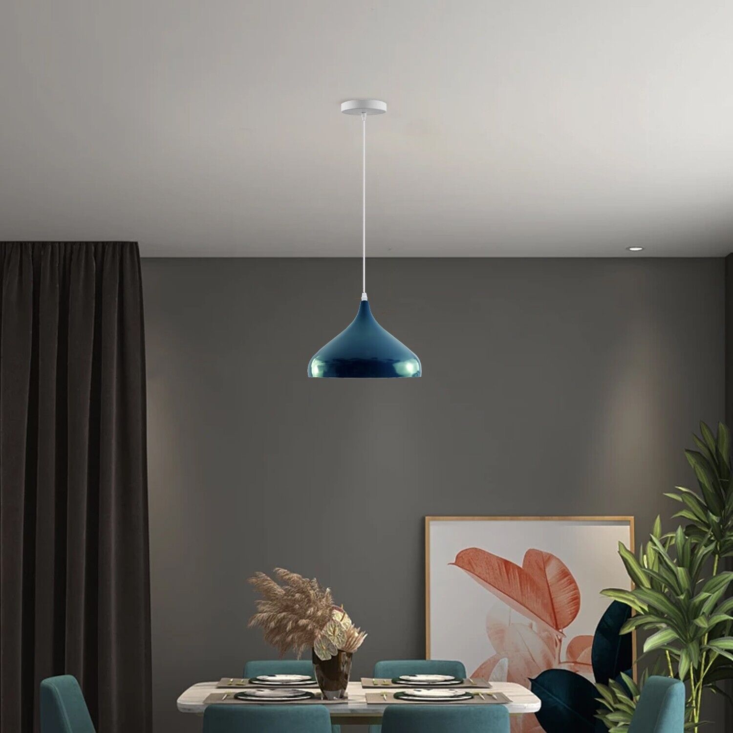 Teal Cyan Blue Ceiling Pendant Shade over the dinning table