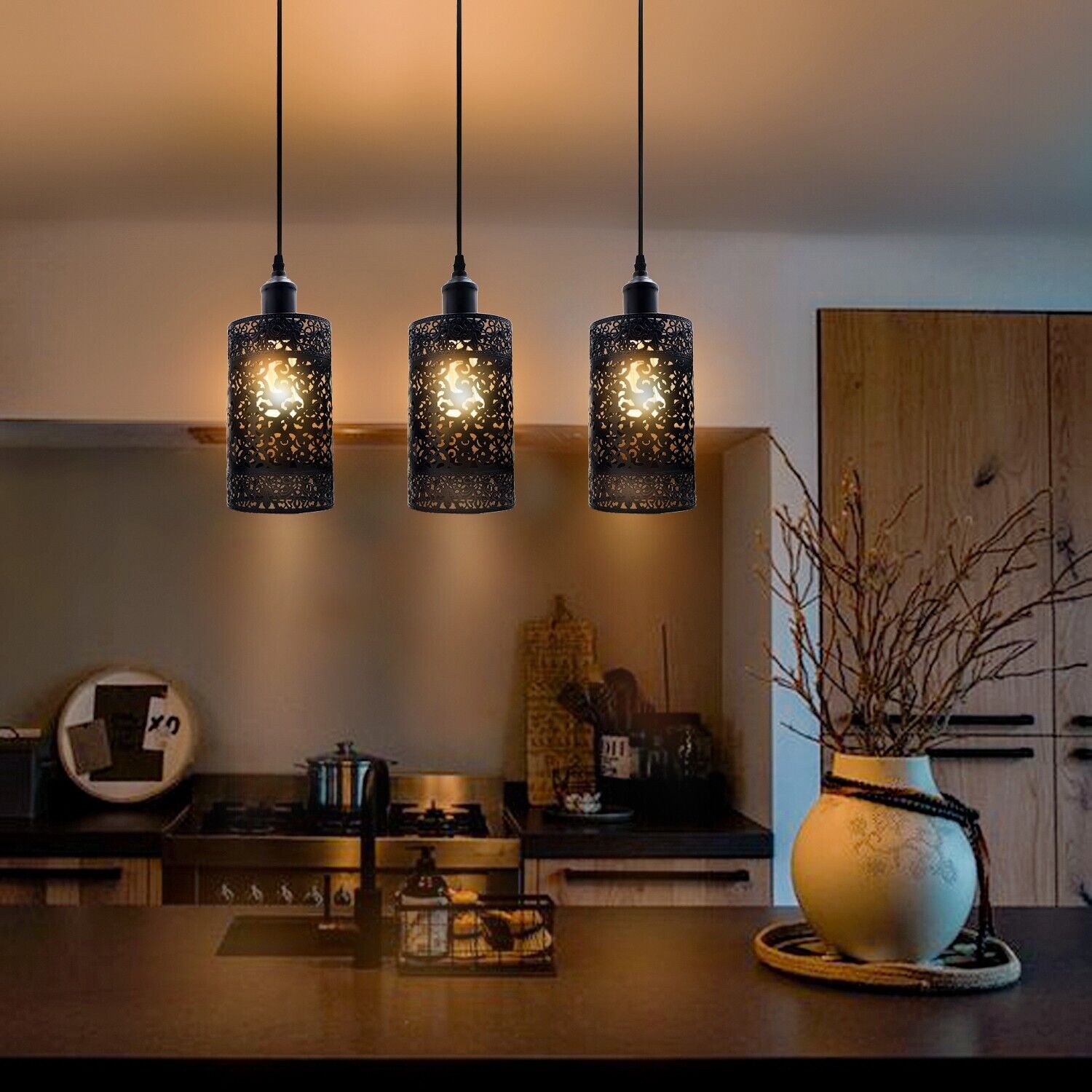 Industrial Modern 3 Way Retro Brushed Silver Cage Ceiling Hanging Pendant Shade E27~3757 - LEDSone UK Ltd