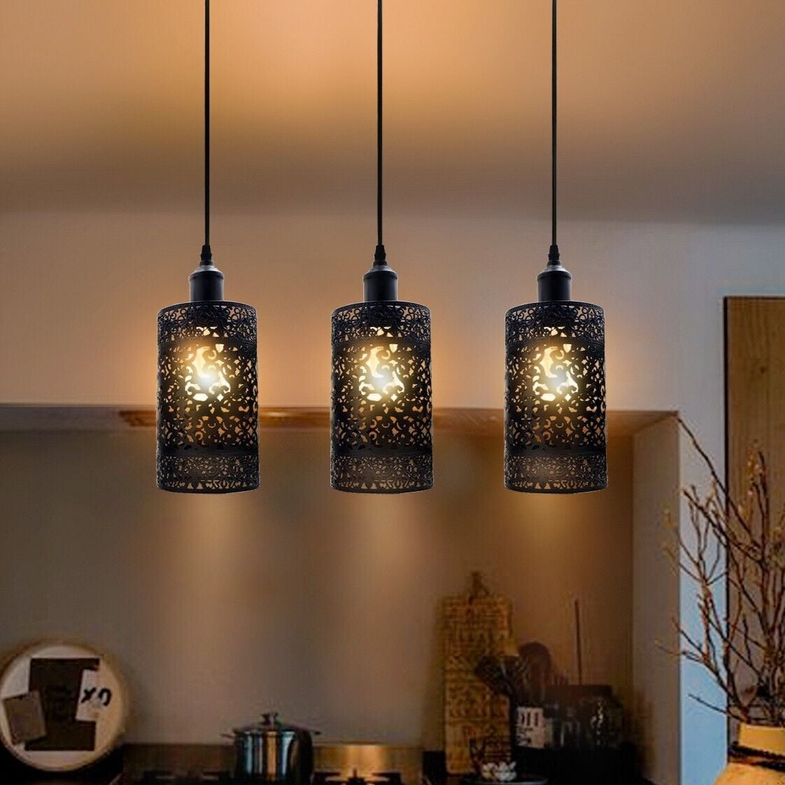 Industrial Modern 3 Way Retro Brushed Silver Cage Ceiling Hanging Pendant Shade E27~3757 - LEDSone UK Ltd