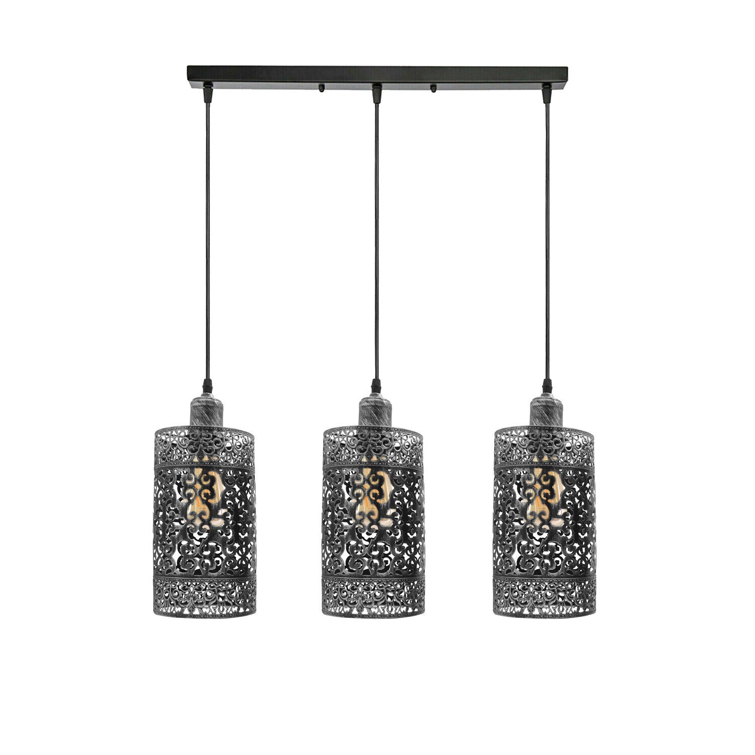 Industrial Modern 3 Way Retro Brushed Silver Cage Ceiling Hanging Pendant Shade E27~3757 - LEDSone UK Ltd