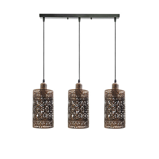 Industrial Modern 3 Way Retro Brushed Copper Cage Ceiling Hanging Pendant Shade E27~3756 - LEDSone UK Ltd