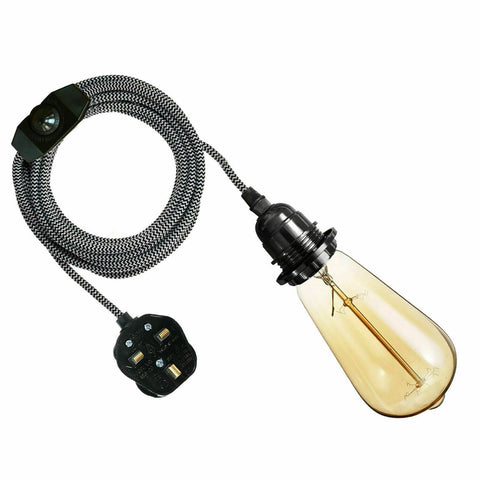 Câble flexible en tissu de 4m, lampe suspendue E27, interrupteur de support d'ampoule ~ 3751