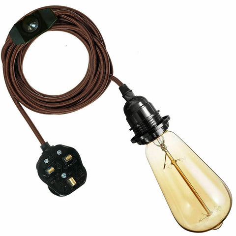 Câble flexible en tissu de 4M, couleur marron britannique, ensemble de lampes suspendues, support d'ampoule E27 + interrupteur ~ 3750