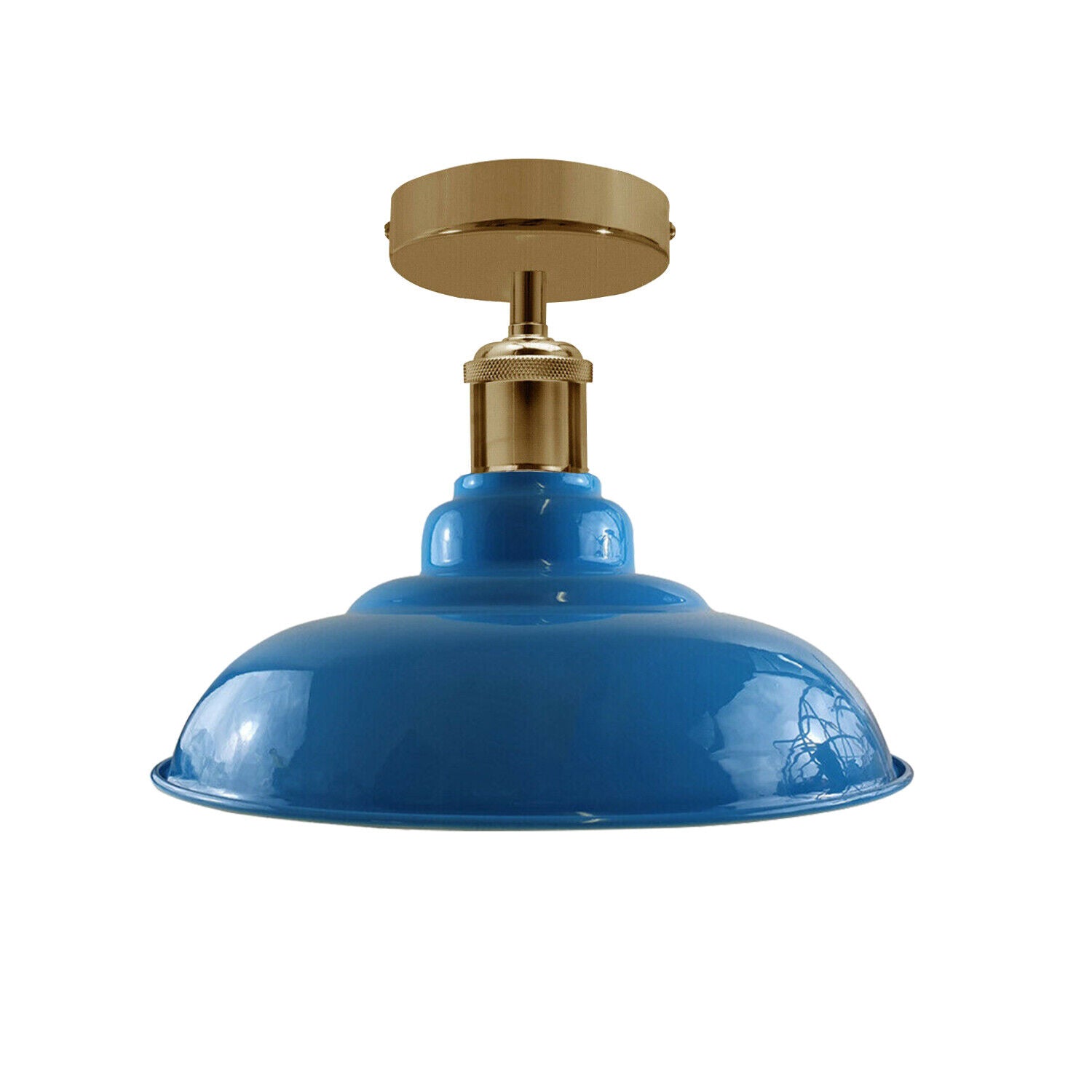 Industrial Vintage Retro Flush Mount Glossy Shade Blue colour Ceiling Light E27UK