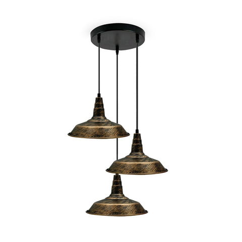 Industriel Vintage 3 phares pendentif rond plafonnier 26 cm bol abat-jour cuivre brossé ~ 3743