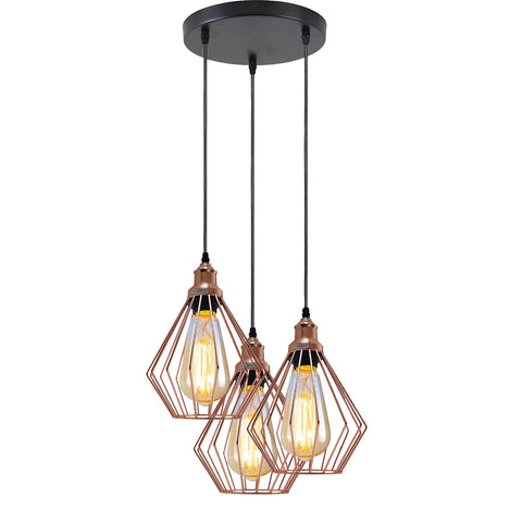Lampes suspendues rondes à 3 voies, plafond en métal rétro industriel Vintage ~ 3776