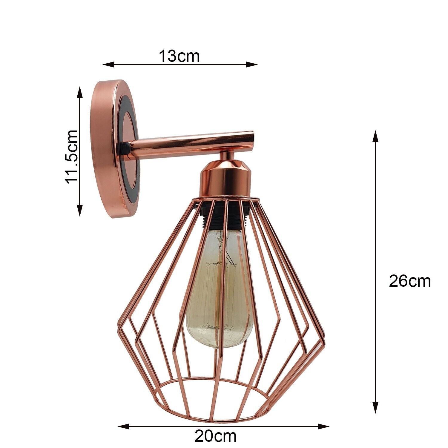 Industrial Vintage Metal  Rose gold Diamond cage Wall Lamp E27 Uk Holder~3772 - LEDSone UK Ltd