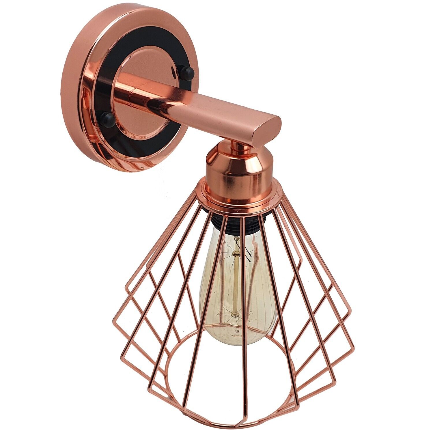 Industrial Vintage Metal  Rose gold Diamond cage Wall Lamp E27 Uk Holder~3772 - LEDSone UK Ltd