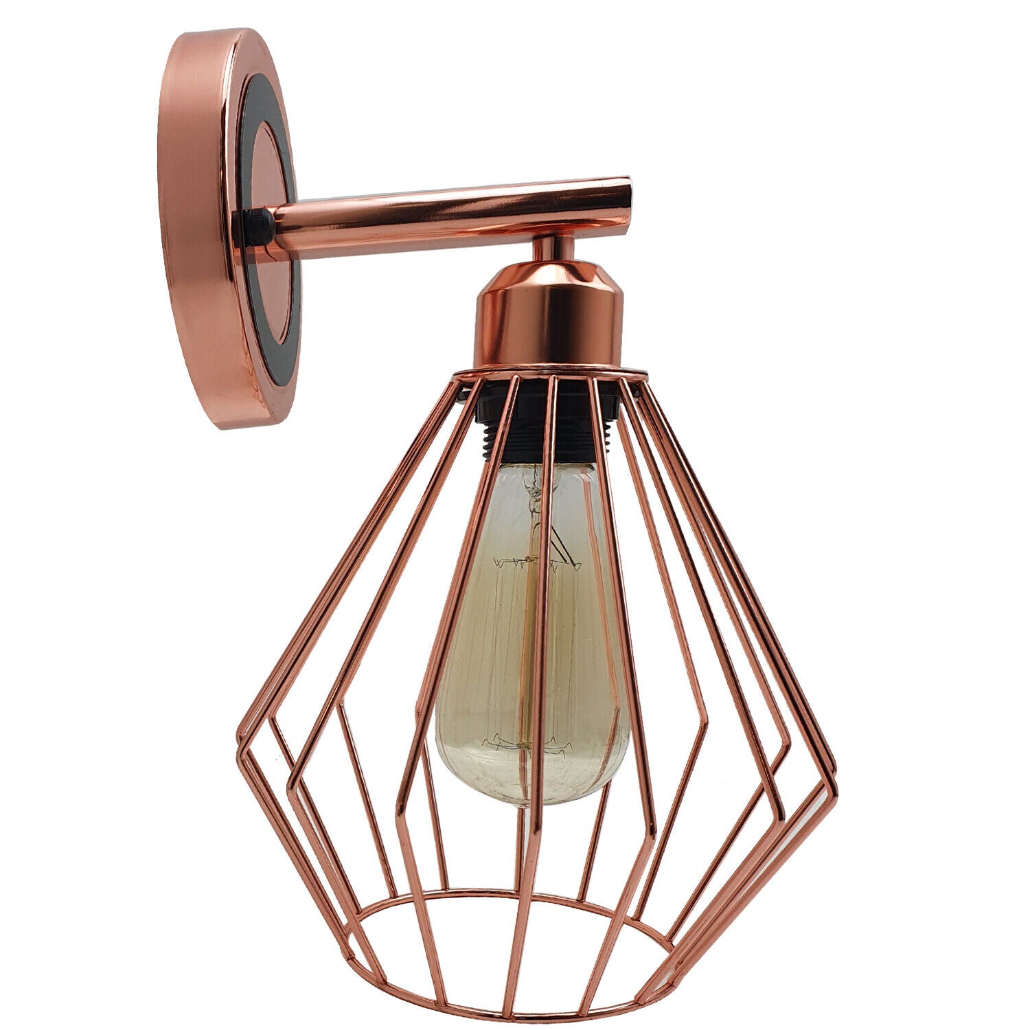 Industrial Vintage Metal  Rose gold Diamond cage Wall Lamp E27 Uk Holder~3772 - LEDSone UK Ltd