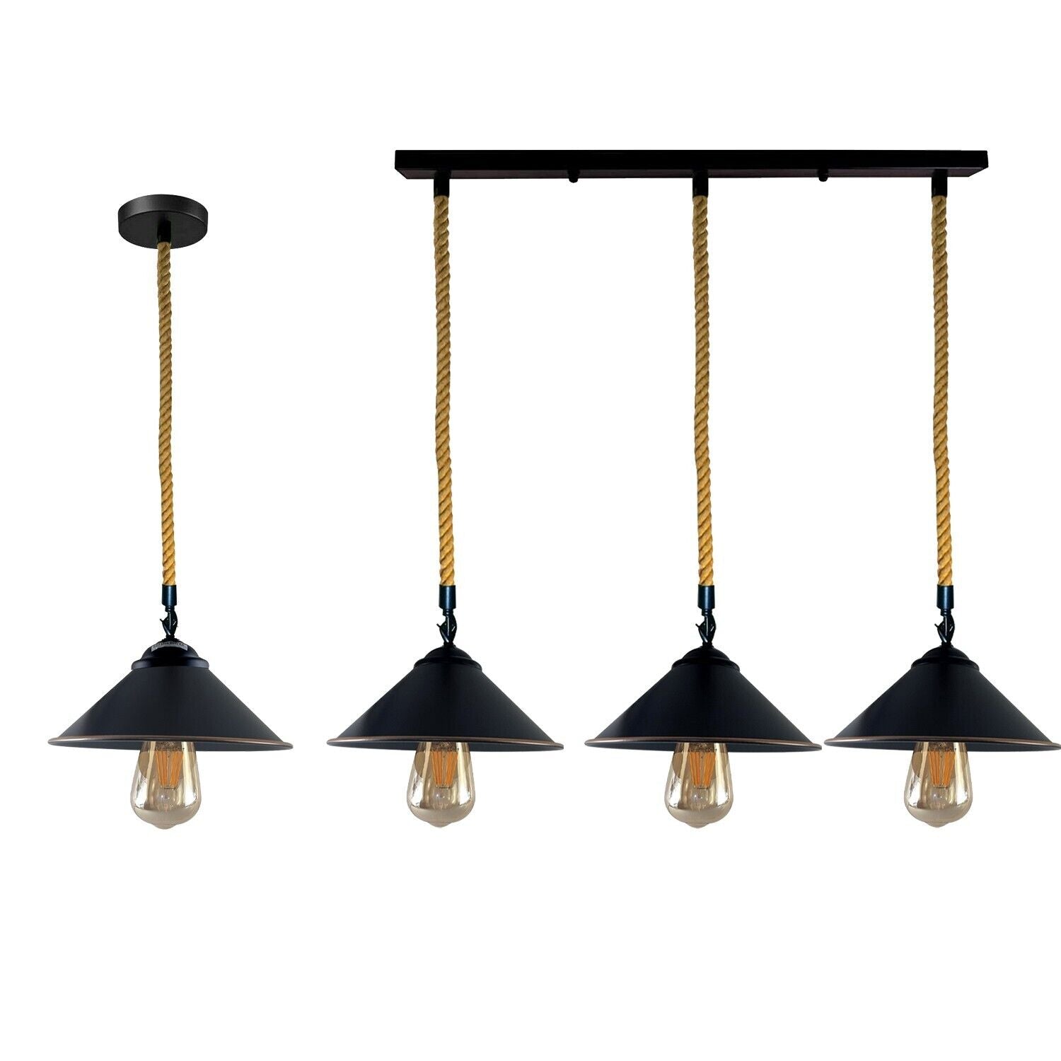 Vintage Retro Industrial Loft Cone Hemp rope 3 head Pendant Light Retro Lamp~3786 - LEDSone UK Ltd