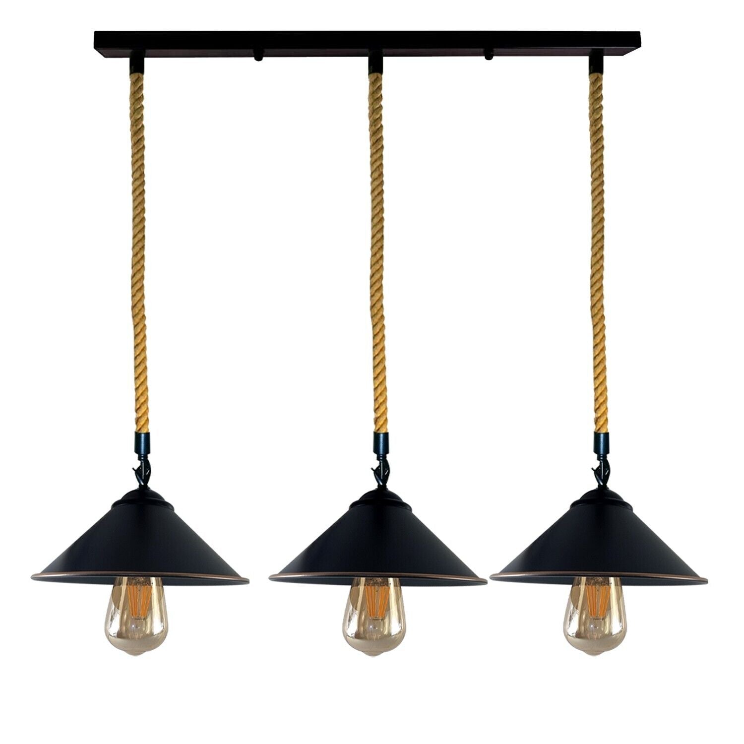 Vintage Retro Industrial Loft Cone Hemp rope 3 head Pendant Light Retro Lamp~3786 - LEDSone UK Ltd