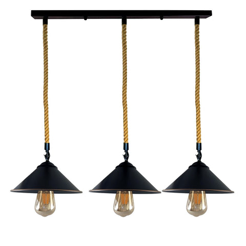 Vintage rétro industriel Loft cône chanvre corde 3 tête suspension rétro lampe ~ 3786