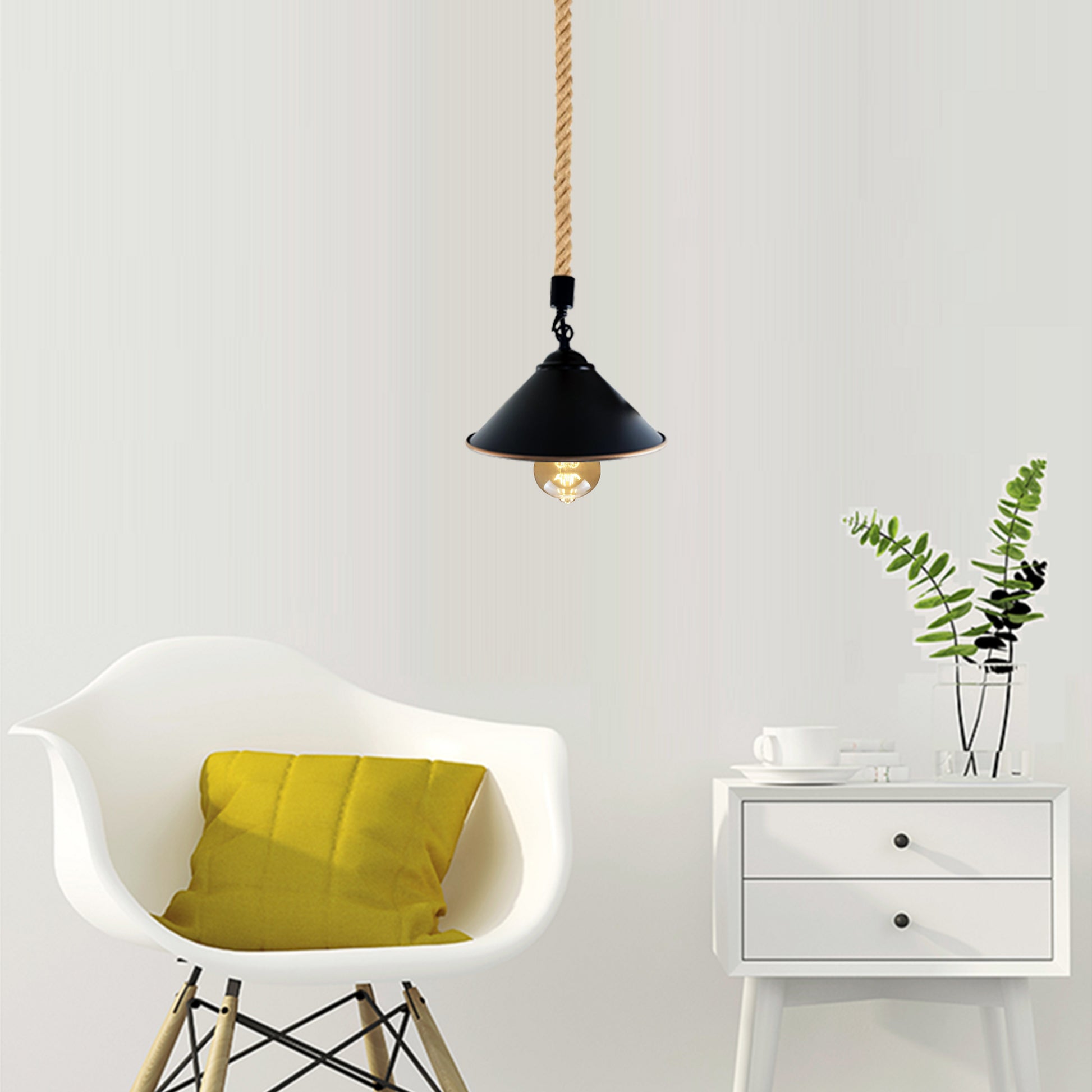 Vintage Retro Industrial Loft Cone Hemp rope Single Pendant Light Retro Lamp~3785 - LEDSone UK Ltd