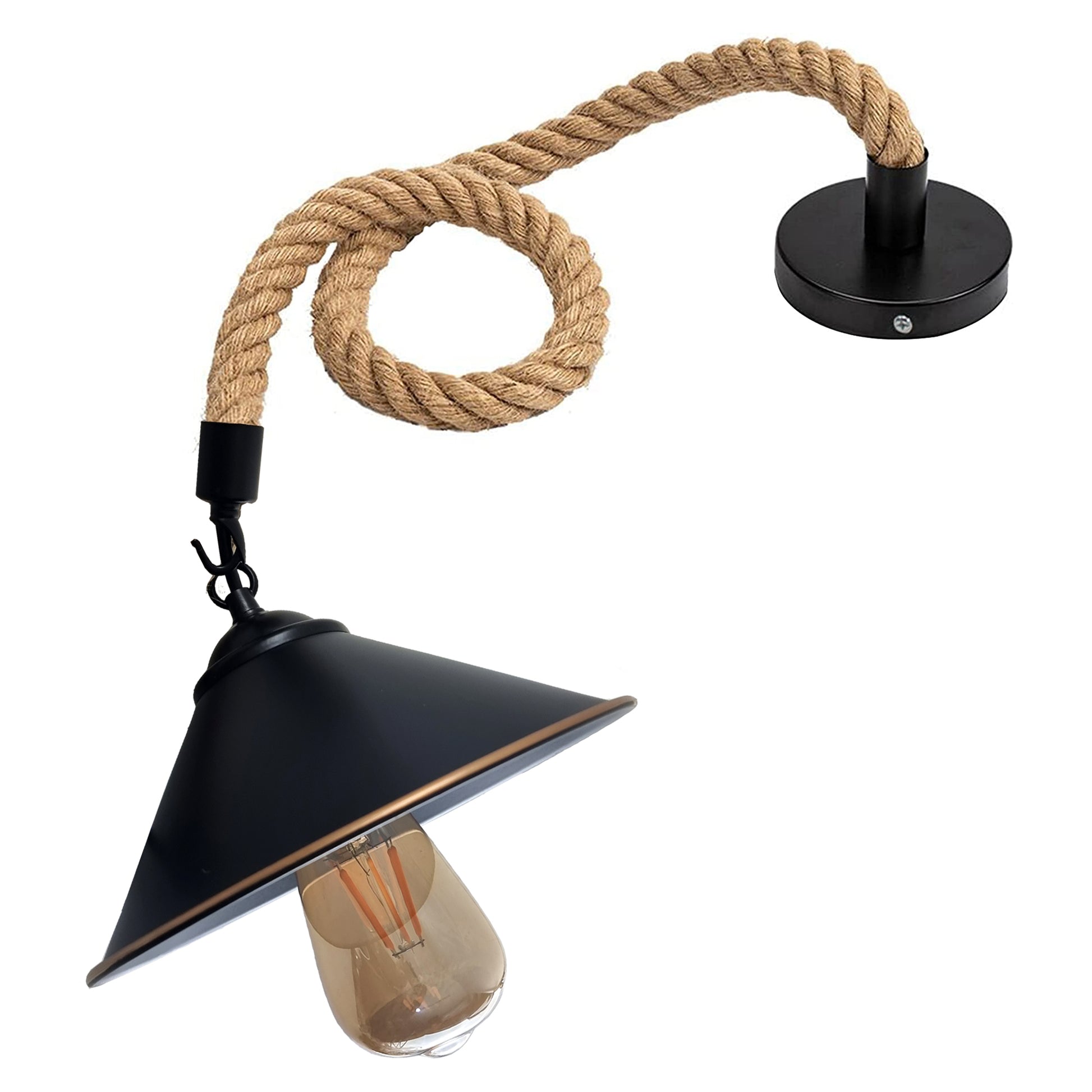 Vintage Retro Industrial Loft Cone Hemp rope Single Pendant Light Retro Lamp~3785 - LEDSone UK Ltd