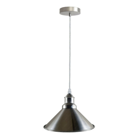 Éclairage suspendu de plafond simple Vintage industriel, cône en métal, abat-jour en Nickel satiné, support E27 UK ~ 3816