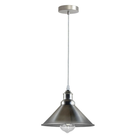 Éclairage suspendu de plafond simple Vintage industriel, cône en métal, abat-jour en Nickel satiné, support E27 UK ~ 3816