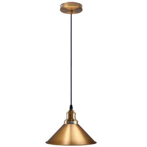 Luminaire suspendu industriel vintage à plafond unique, cône en métal, abat-jour en laiton jaune, support E27 UK ~ 3814