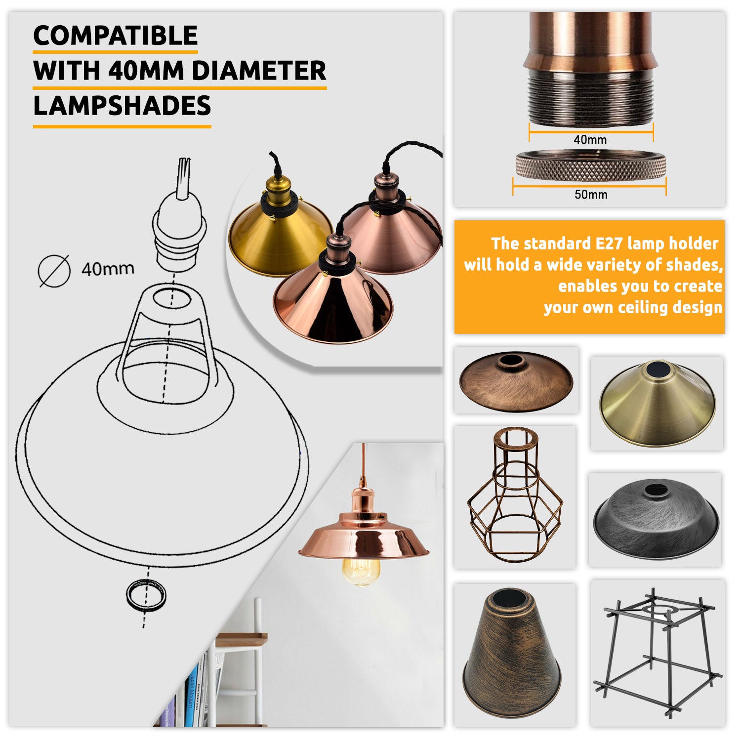 Rose Gold Vintage Metal Ceiling Light Fitting Rose Gold Twisted Braided Flex 2m E27 Lamp Holder Suspended Pendant Light Fitting Kit for Indoor Lightings