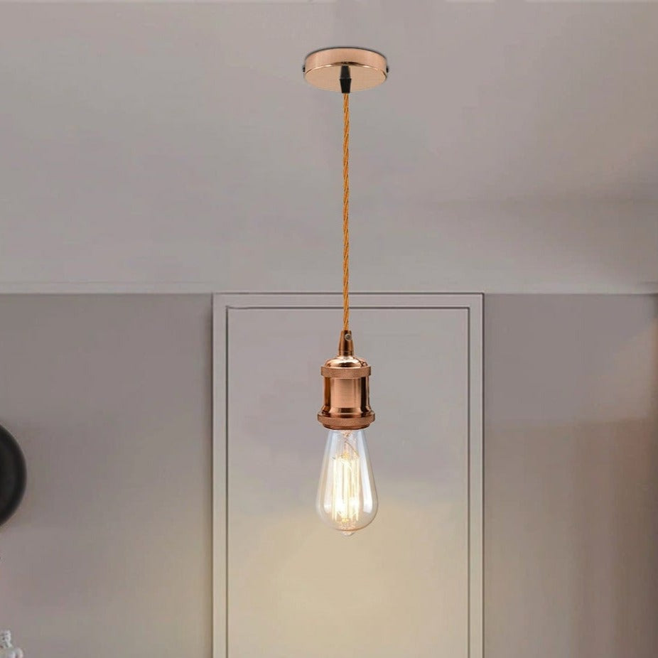 Rose Gold Vintage Metal Ceiling Light Fitting Rose Gold Twisted Braided Flex 2m E27 Lamp Holder Suspended Pendant Light Fitting Kit for Indoor Lightings