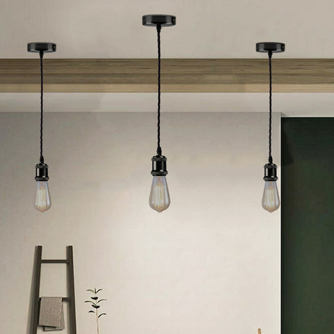Plafonnier Vintage en métal noir brillant, support de lampe suspendu torsadé et tressé, flexible, 2m, E27, ~ 3821
