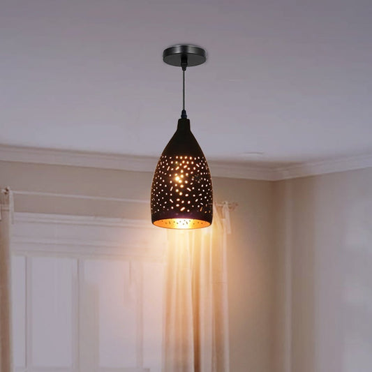 Vintage Industrial Ceiling Pendant Light, Black Metal Shade Build-in Gold  Hanging Chandelier Lights, Retro E27 Edison Style Lamp Holder Indoor Ceiling Lighting Fixture for Kitchen, Dining Room, Hallway, Bedroom