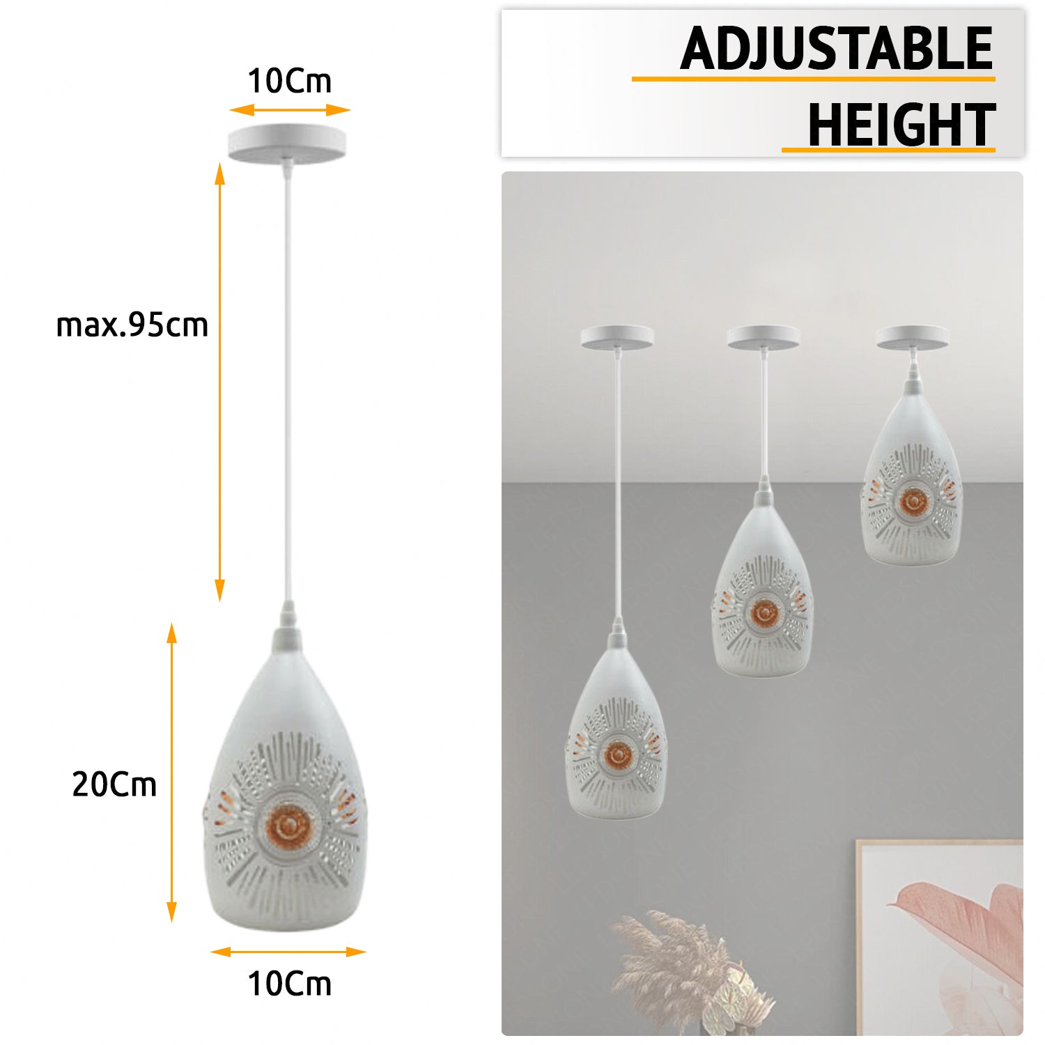 height adjustable White Ceiling Light Pendant UK