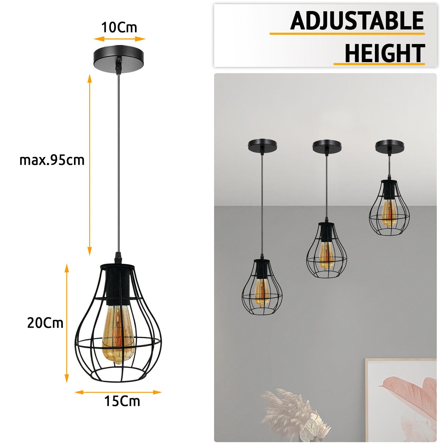 Hanging Pendant Lights Vintage Ceiling Lamp Industrial Flush Mount Ceiling Lighting Fixture Black cage Ceiling Hanging Lamp for Kitchen, Dining Room, Hallway, Doorway