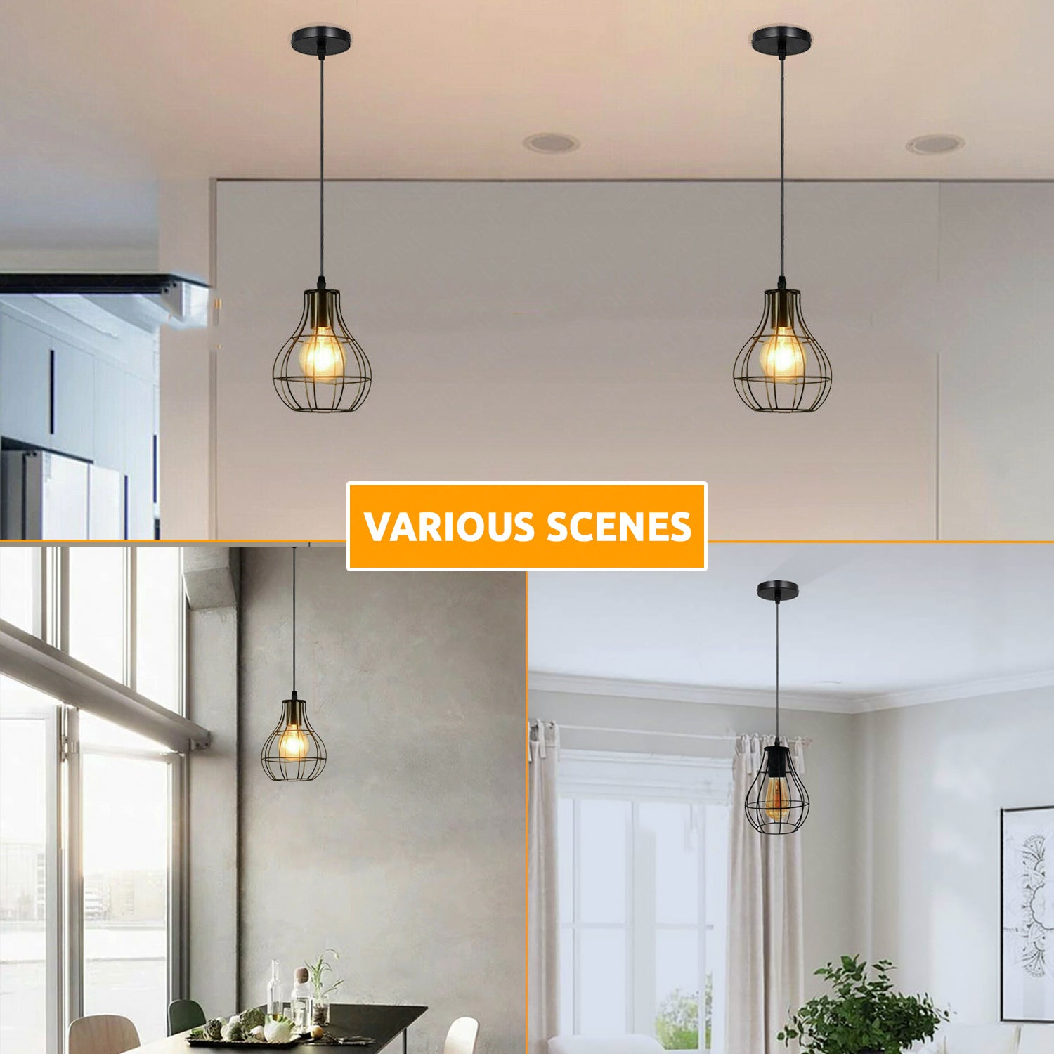 Hanging Pendant Lights Vintage Ceiling Lamp Industrial Flush Mount Ceiling Lighting Fixture Black cage Ceiling Hanging Lamp for Kitchen, Dining Room, Hallway, Doorway