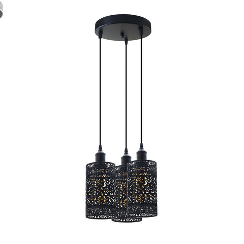 Lampe suspendue industrielle Vintage rétro à 3 voies, plafond rond, base e27, lampe en métal noir ~ 3925