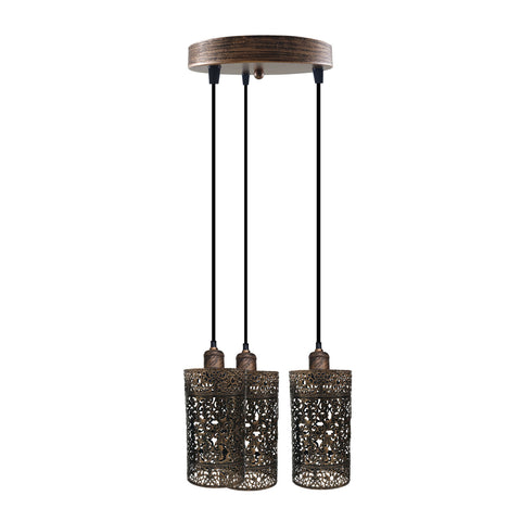 Lampe industrielle vintage rétro à 3 voies, plafond rond, base e27, lampe en métal et cuivre brossé ~ 3923