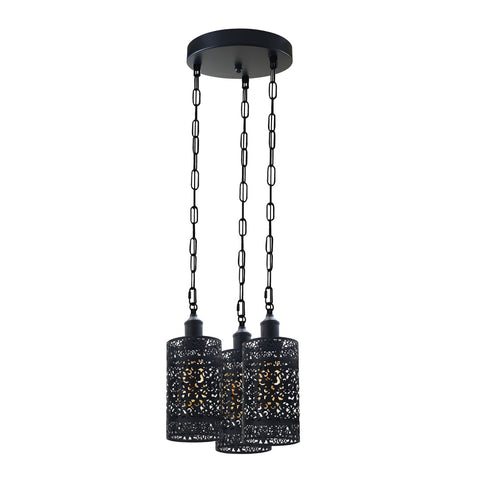 Lampe rétro industrielle vintage à 3 voies, pendentif de plafond rond, base e27, cage noire ~ 3935