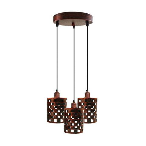 Lampe rétro industrielle vintage à 3 voies, pendentif cage rouge rustique, plafond rond, base e27 ~ 3942
