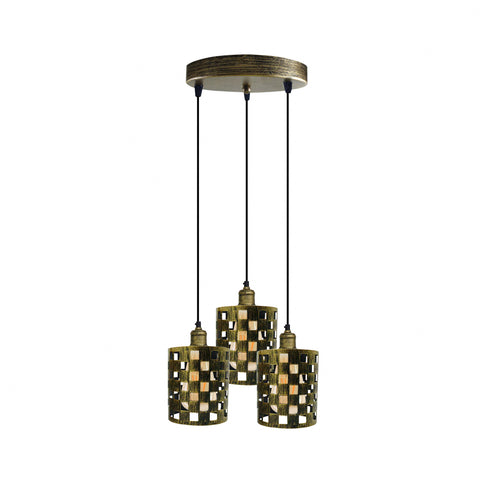 Lampe rétro industrielle vintage à 3 voies, pendentif cage en laiton brossé, plafond rond, base e27 ~ 3941