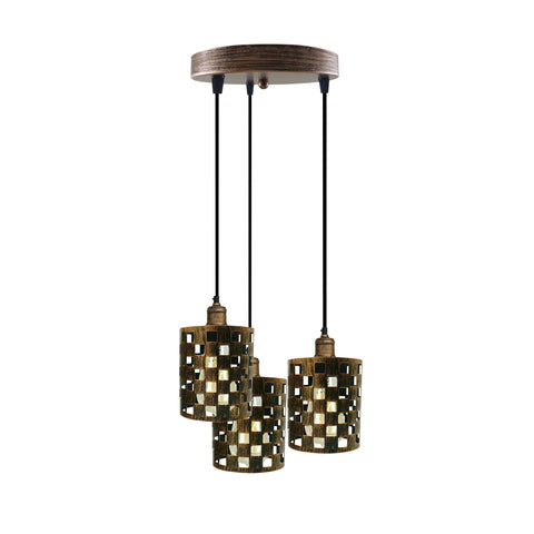 Lampe rétro industrielle vintage à 3 voies, pendentif cage en cuivre brossé, plafond rond, base e27 ~ 3940